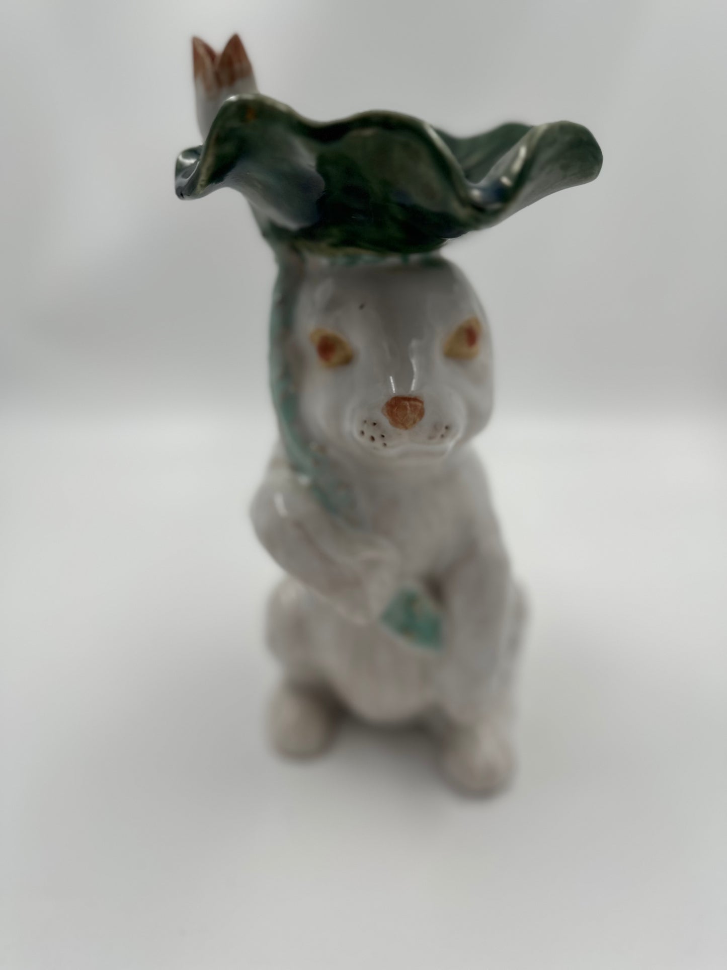 Glazed Bunny Vase with Water Lily Umbrella