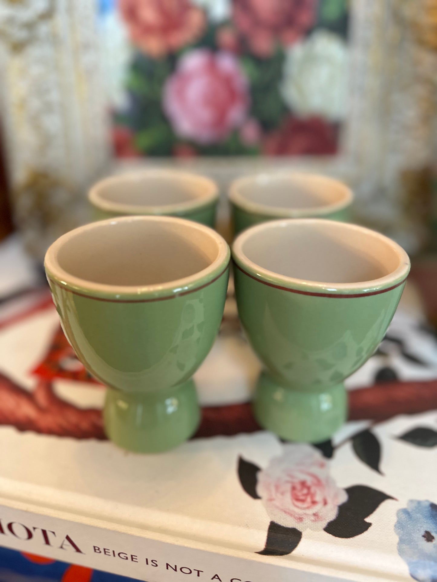 Set of Four (4) Spring Tablescape Green Egg Cups