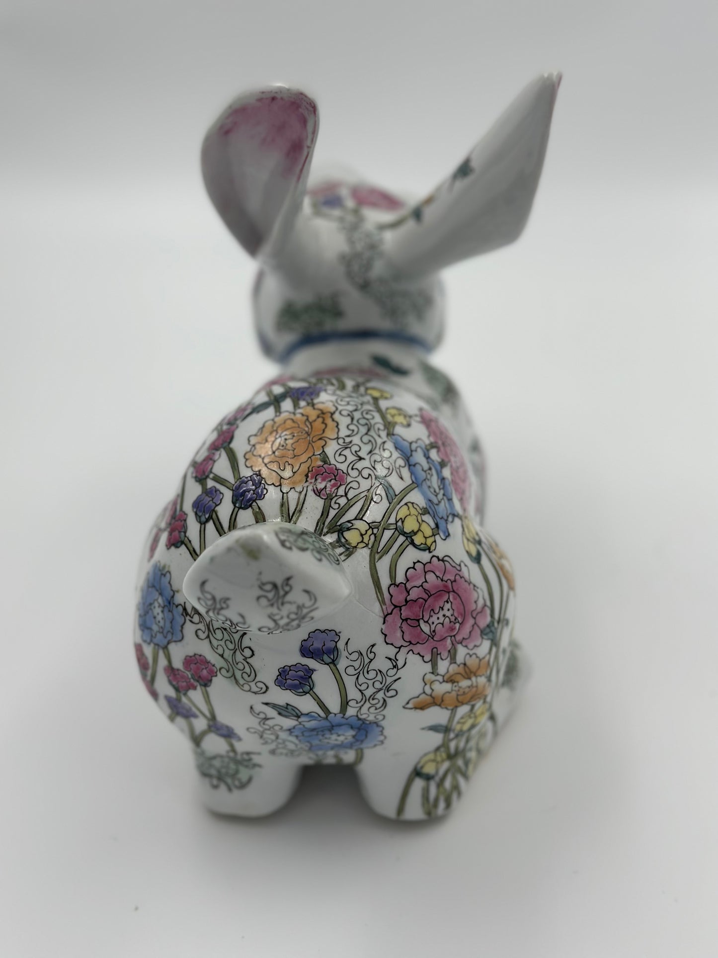 Large Ceramic Floral Chinoiserie White Rabbit