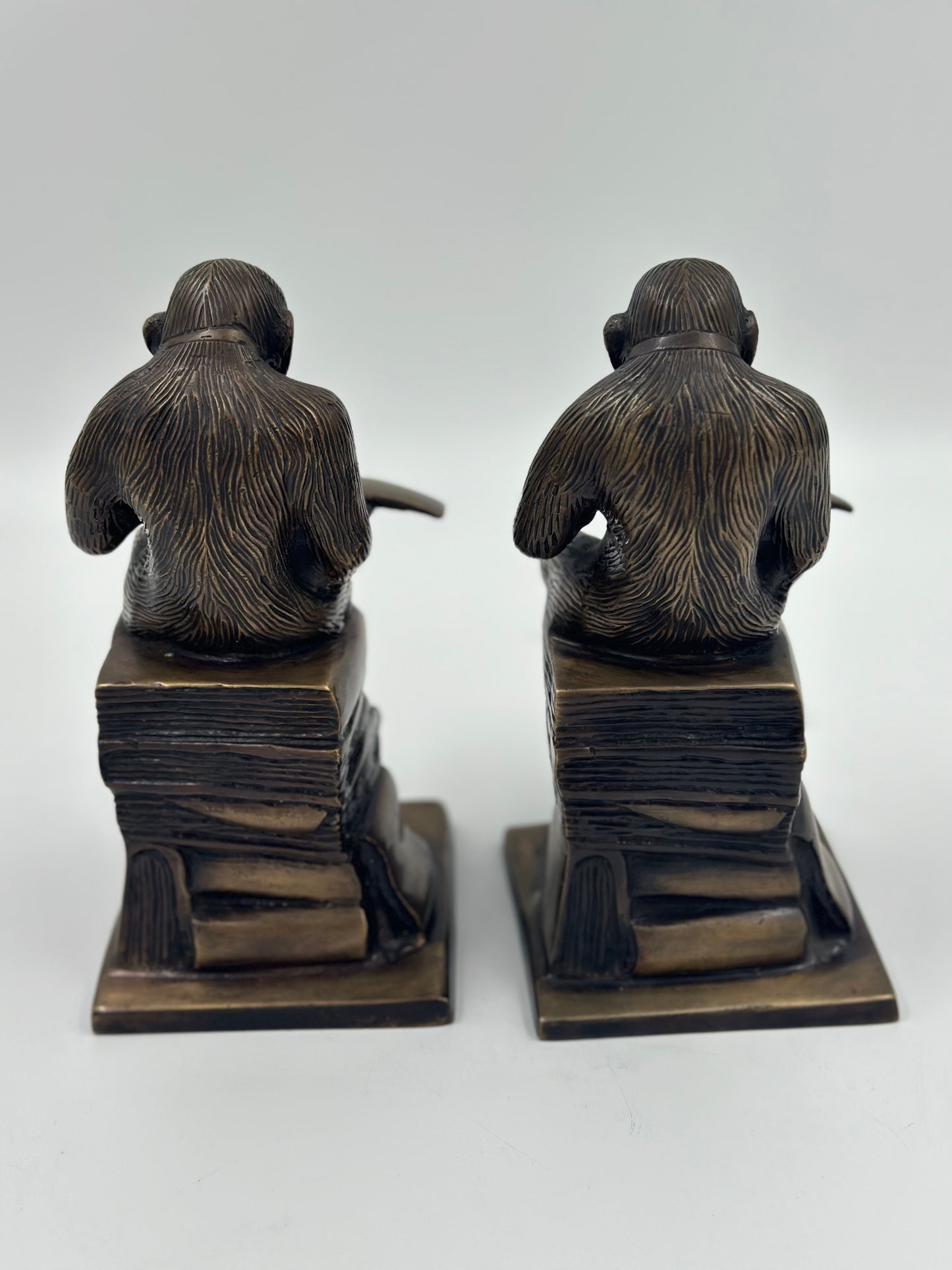 Vintage Brass Thinking Chimpanzee Bookends