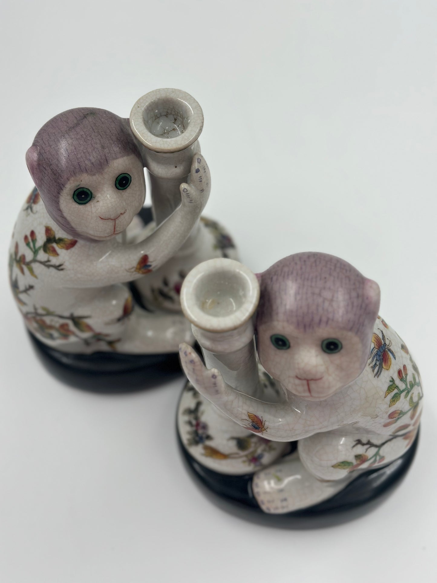 Pair: Vintage Wong Lee Lavender Purple Monkey Candle Holders