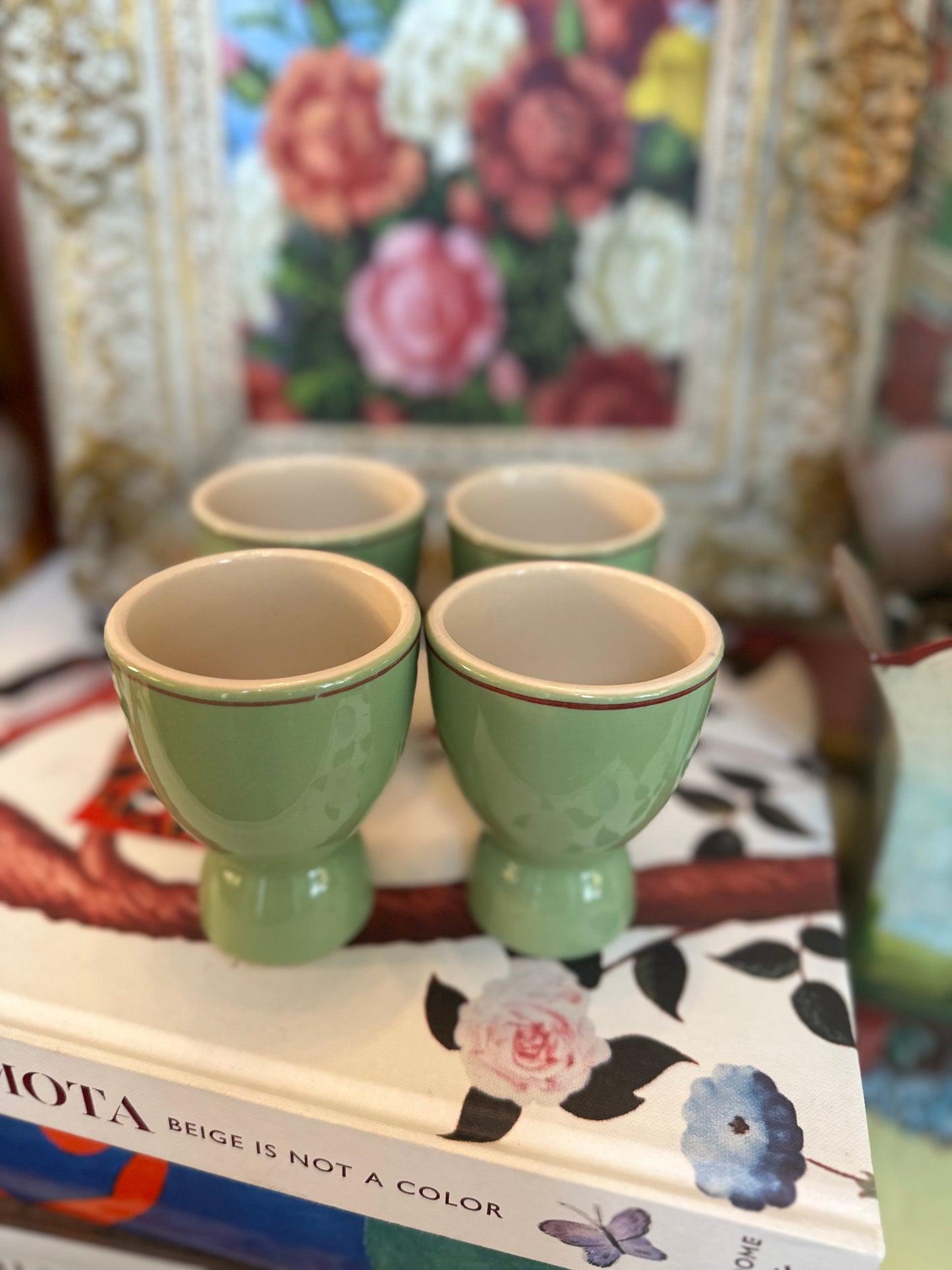 Set of Four (4) Spring Tablescape Green Egg Cups