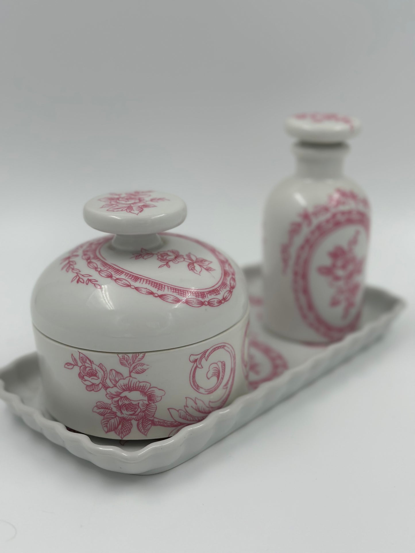 Pink floral Porcelaine de Paris Vanity Set