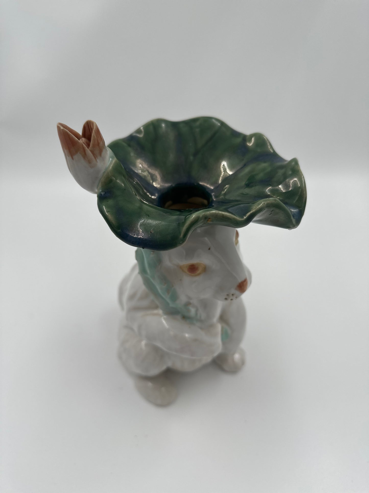 Glazed Bunny Vase with Water Lily Umbrella