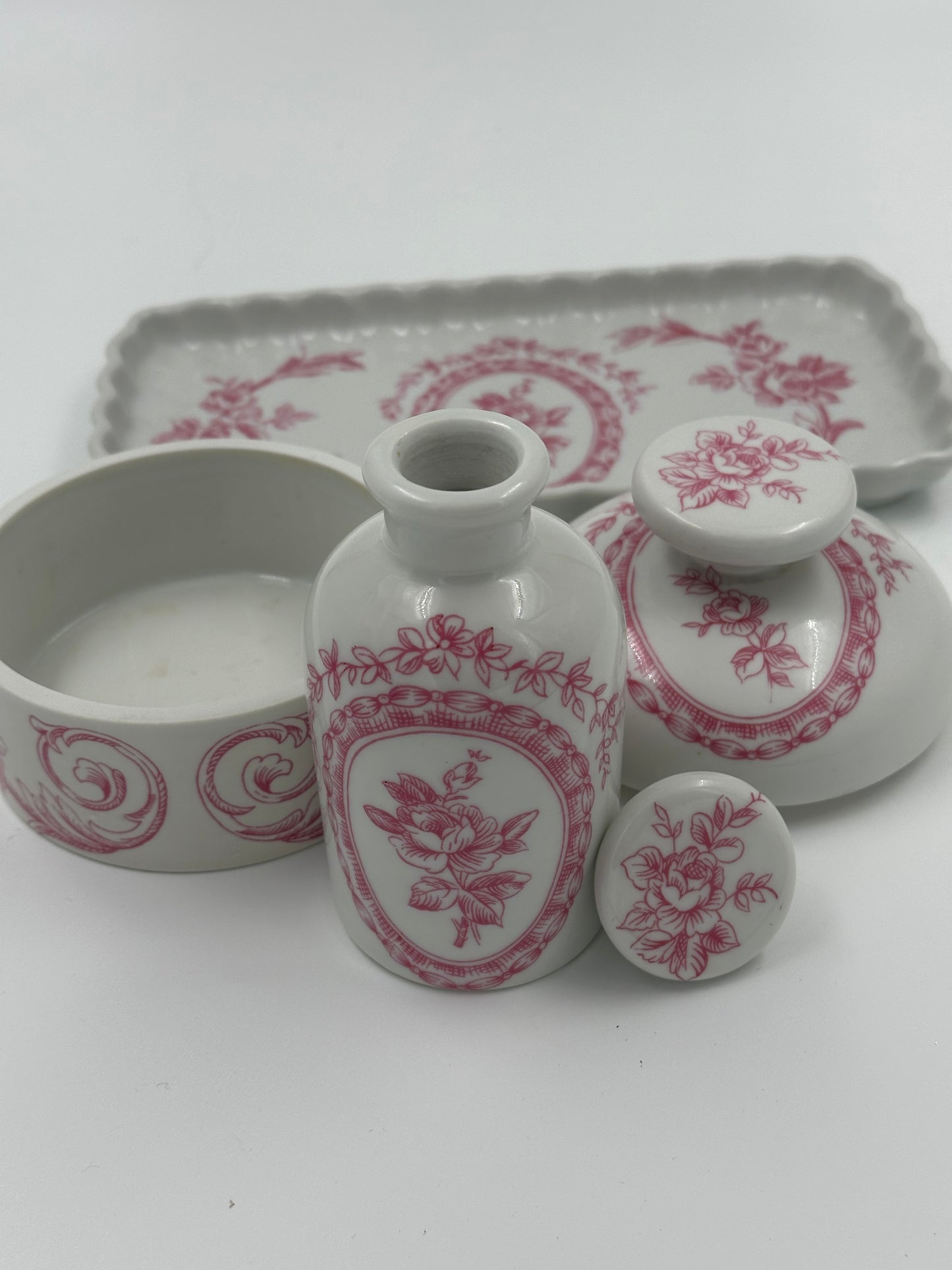 Pink floral Porcelaine de Paris Vanity Set