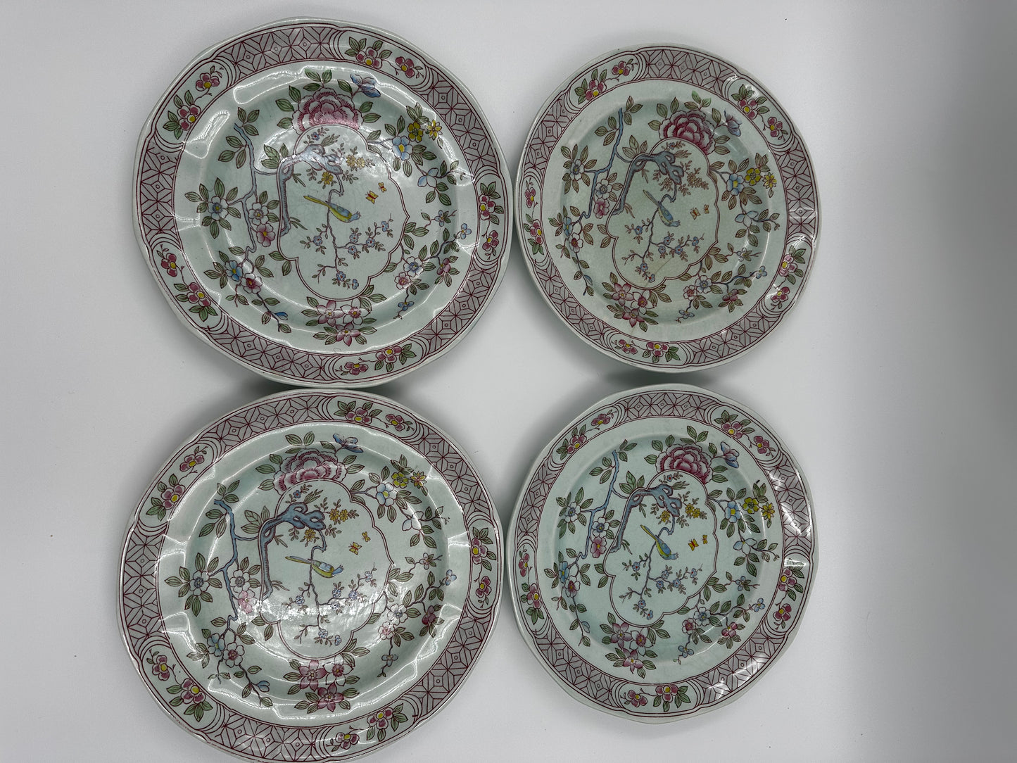 Set of four (4) Vintage Adams England Calyx Ware Singapore Bird 10" Dinner Plates