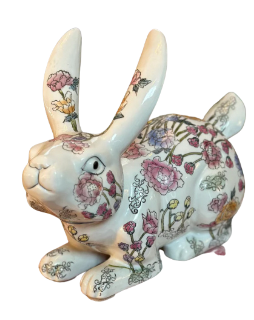 Large Ceramic Floral Chinoiserie White Rabbit