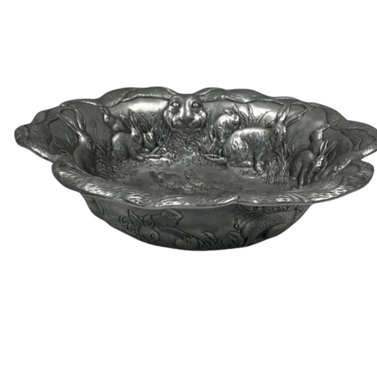 Arthur Court 14" Salad Serving Bowl Bunnies (Aluminum Hollowware)