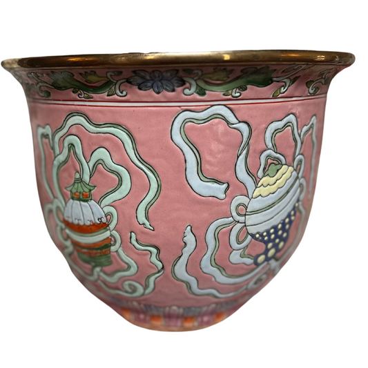 Rare: Vintage Pink Cachet Pot with Asian Motif