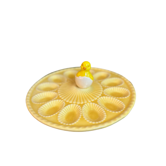 Vintage Yellow Glazed Deviled Egg Holder with Chic