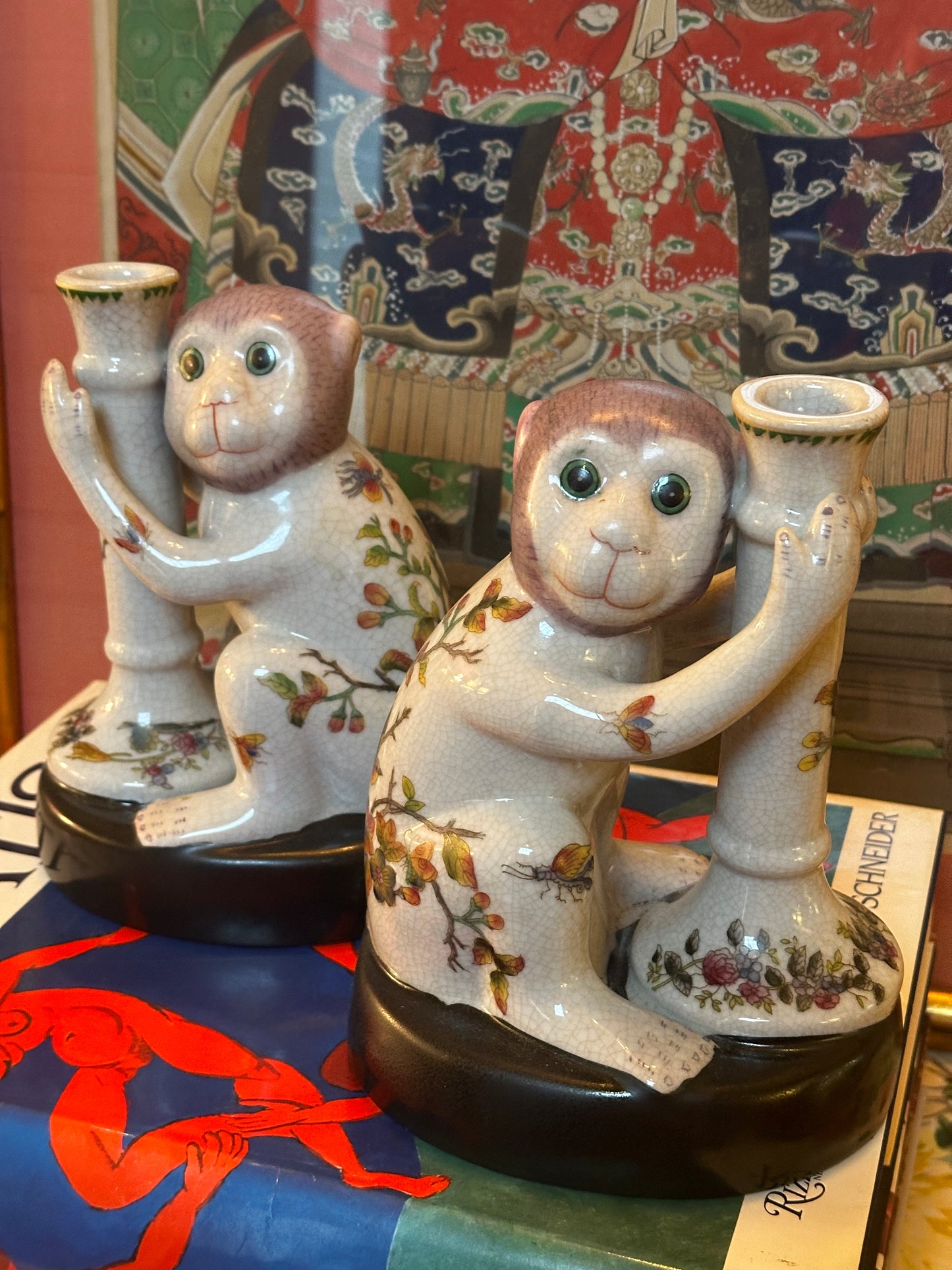 Pair: Vintage Wong Lee Lavender Purple Monkey Candle Holders