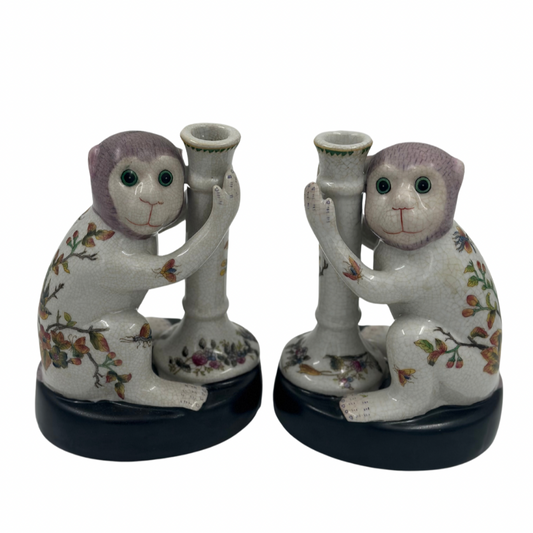 Pair: Vintage Wong Lee Lavender Purple Monkey Candle Holders